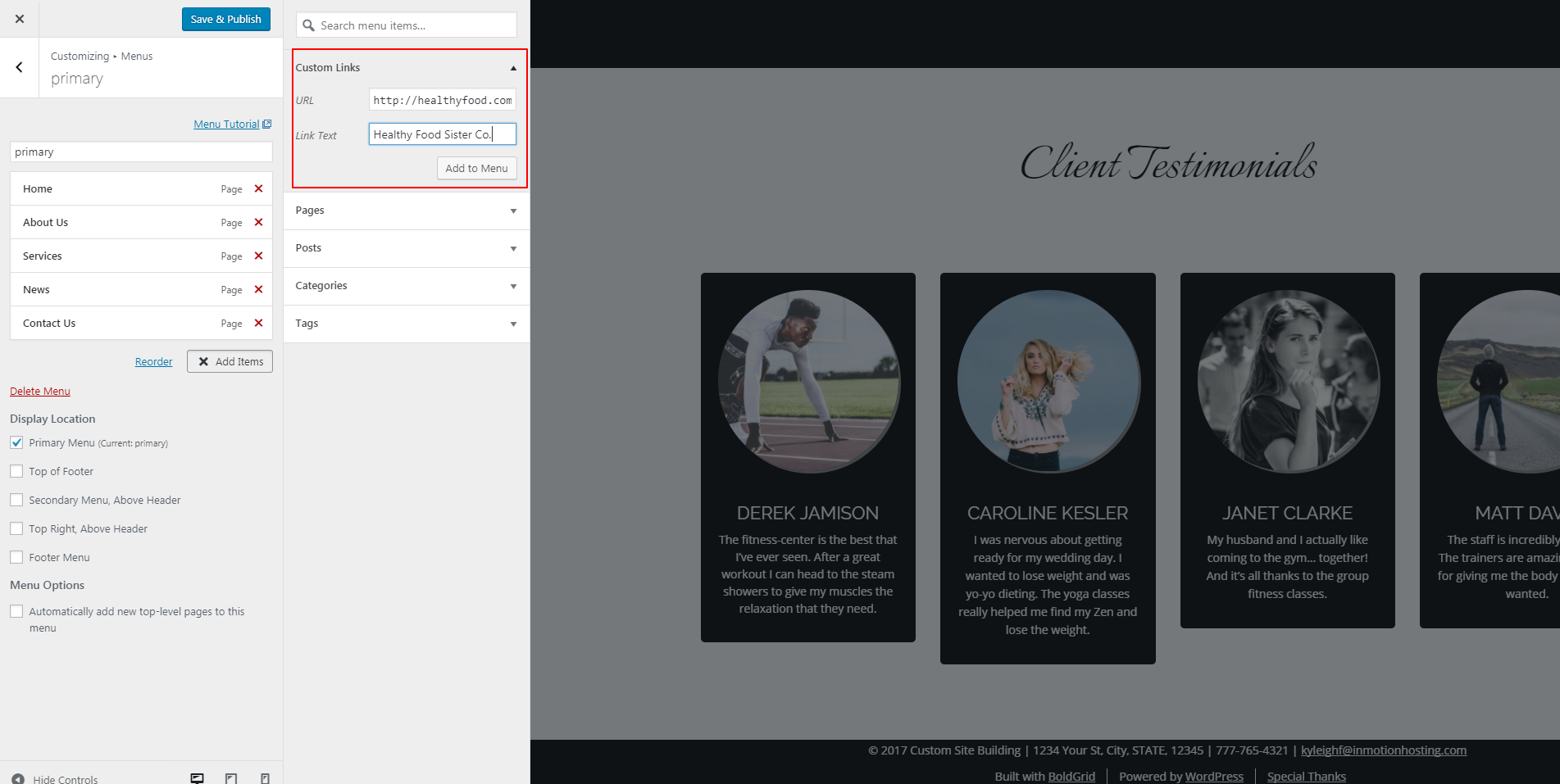 Adding Custom Links to Menus